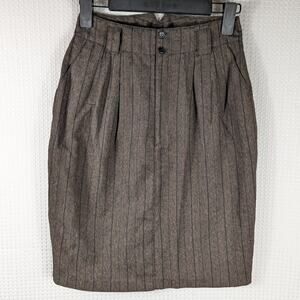 Vintage JR’S Skirt Size 7 Brown Pinstripe High Waist Midi Pencil Made in Taiwan